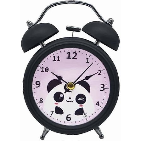Wekity Barn Vintage Dobbelt Ur Sødt Tegneserie Panda Stille Børne Soveværelse Bordur (Sort) (FMY)