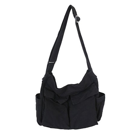 Messenger Bag för skolan Vintage Svart Canvas Reclining Dam Laptopväska