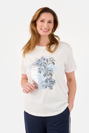 JENSEN - Kortærmet T-shirt - Hvid / Blå - Blomsterprint