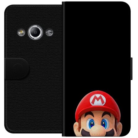 Yhteensopiva Lompakkokotelo Samsung Galaxy Xcover 3 Mario muotokuva, jossa on ikoninen punainen lippalakki mustaa taustaa vasten, minimalistinen pelia