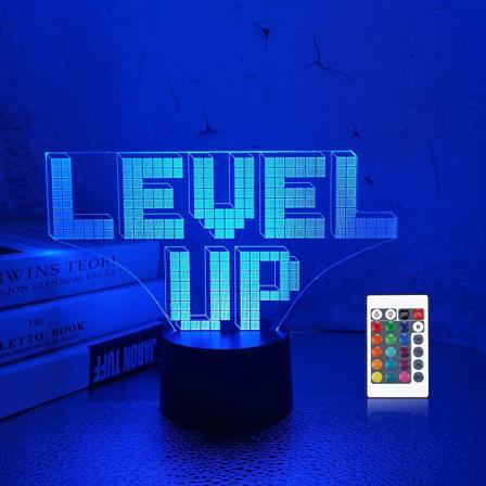 Kids Pixel Game Level Up 3D Nattlampa Optisk Illusion Lam