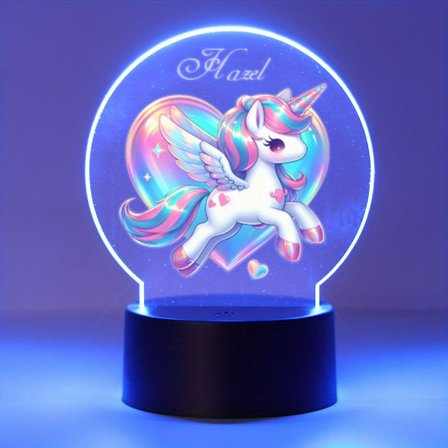 Tilpasset Regnbue Enhjørning 3D Fargeskiftende LED Nattlys med Navn/Tekst - Plug & Play Kontrollert Sengelampe Egnet for Gutter Jenter, Romdekor