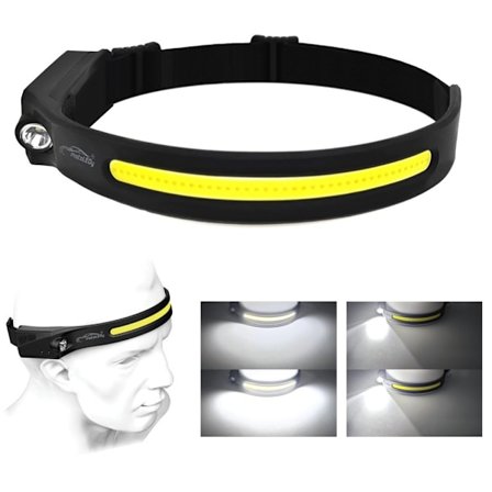 Otsalamppu - COB + LED, liiketunnistin, tehokas akku 2x 8h toiminta, 400lm