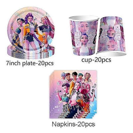 Demon Hunters Engångsservis Flickor Grattis på födelsedagen Party Dekoration Kpop Demon Hunters Party Tillbehör Baby Shower Favörer