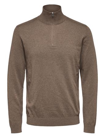 Slhberg Half Zip Cardigan Noos Tops Knitwear Half Zip Jumpers Brown Selected Homme
