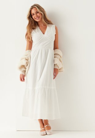 BUBBLEROOM - Lace Detail Sleeveless Dress - White