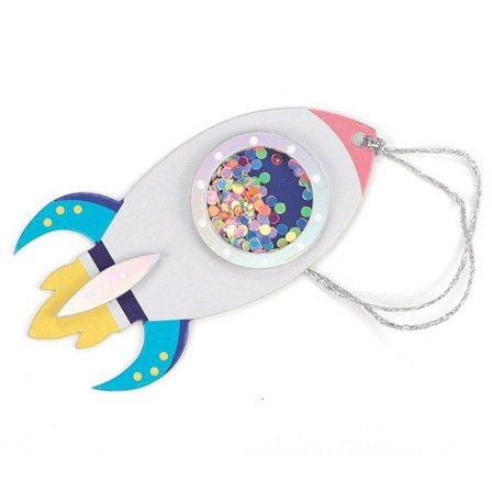 Kawaii raketetikett - Set om 2 - 9,5 cm x 5 cm - Rosa - Konfettiventil - Silverfäste