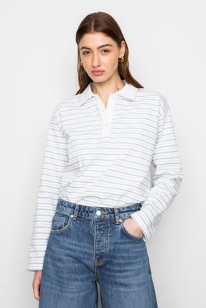 CAMILLA PIHL - Elmer Polo Shirt - Light Blue Stripe SizeXL