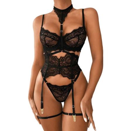 i&Shi Exotisk Choker, Högmidjebälte, G-string, 5-delad remhållare Svart 0-2