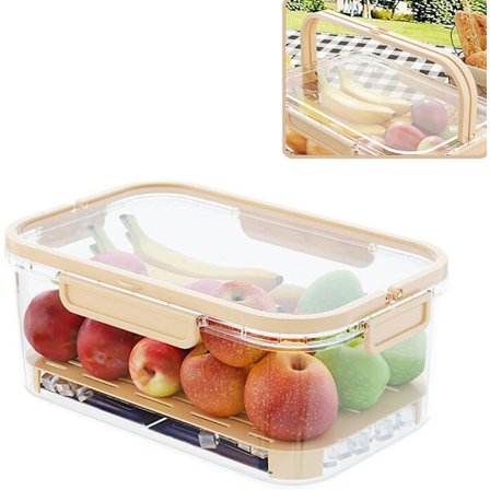 Bærbar Køleskab Opbevaringsboks, Frugtopbevaringsbeholder til Køleskab Madopbevaringsbeholder med Håndtag, Frugtopbevaringsbeholder til Frugt, V