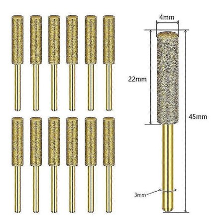 12 st Diamant Kedjesågsslipare Slipstift för Dremel-verktyg, Professionell Precisionskedjeslipning, 4,0 mm