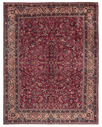 Hand Knotted Persian Mashad Rug 300X386 Dark Red/Black