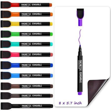 Whiteboardtusj - Magnetisk fin spiss - 12 farger med viskelærhette - Egnet for whiteboards, kjøleskap og kalendere