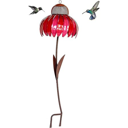 Sensation Rød/Blå Fuglehus, Egernsikker Udendørs Foderautomat med Blomsterdesign, Stangmontering til Baghave eller Altan