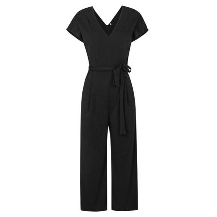 Dam V-ringad Jumpsuit Kort Ärm Enfärgad Summer Playsuit