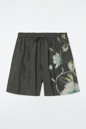 COS Women's Floral Drawstring Shorts in Grey
