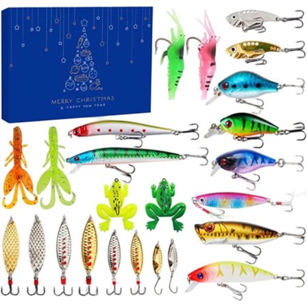 Adventskalender for fiske | Adventskalender med fiskeagn 2024 Julekalender 24 dagers fiske agnsett