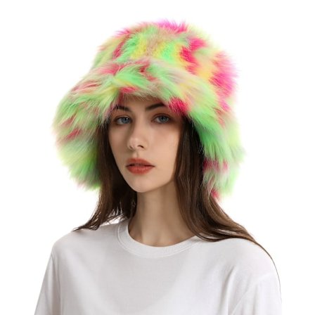 Faux Fur Bucket Hat Regnbuefarve Varm Tyk Plys Hat GRØN