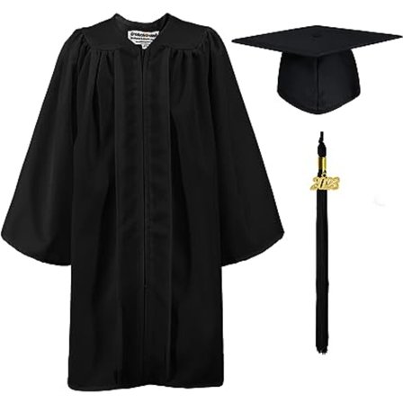 Mat Førskolebarn Graduation Kjole og Graduation Hat med Vedhæng 2023 til Drenge og Piger Sort