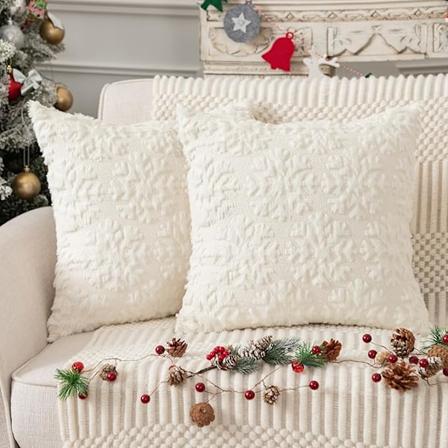 Juleputetrekk 18x18 Tommer Sett med 2 Myk Pluss Snøfnugg Dekorativ Luksus Jacquard Kasteputer Putesett for Sofa Stue Høytid Festival