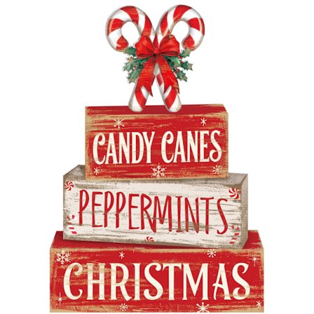 4 stk. Juletræs Candy Cane Dekoration i Træ - Rød- og Hvidstribet Skiltning, Bondegårds Etagefad Midterstykker til Hjemmet