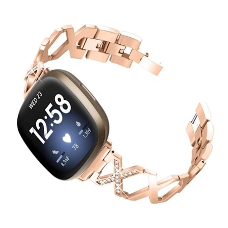 Fitbit Sense / Versa 3 strass X-style klockarmband i rostfritt stål - Roséguld