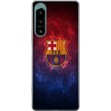 Kompatibelt Mobilskal till Sony Xperia 5 IV FC Barcelonas klubbemblem i eld och rök, dramatisk fotbollsillustration för fans, sportposter och mobils