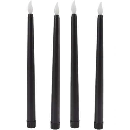 4 stk 10 tommer Flammeløse Spisse Lys Lange LED-Lys Batteridrevne Varmt Lys for Jul Høytider Bryllup Bursdag (Svart)