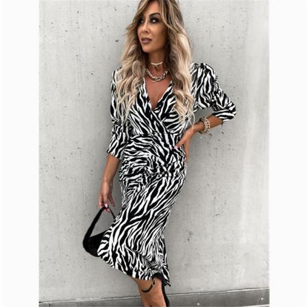 Vår Sommar Kvinnor Casual Sexig V-hals Blommig Printed Pendlare