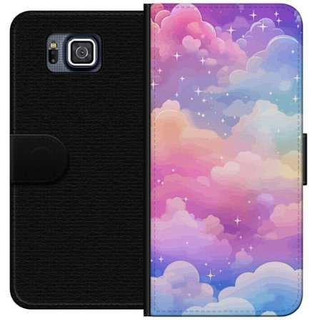 Kompatibelt Lommeboketui til Samsung Galaxy Alpha Søt enhjørning med regnbuefarget hår mot en stjernebelagt pastellbakgrunn i kawaii-stil