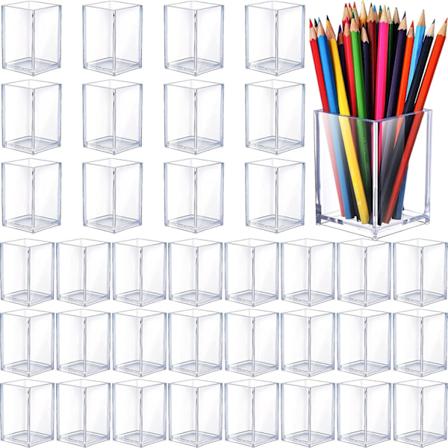 3-pack transparenta akrylpennhållare, sminkborsthållare, skrivbordsarrangör, akrylpennhållare, kontorsmaterialförvaring för kontor, skola, hem, 