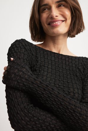 NA-KD Strukturiertes Top mit offenem Rücken - Open Back Tops - Schwarz - Medium