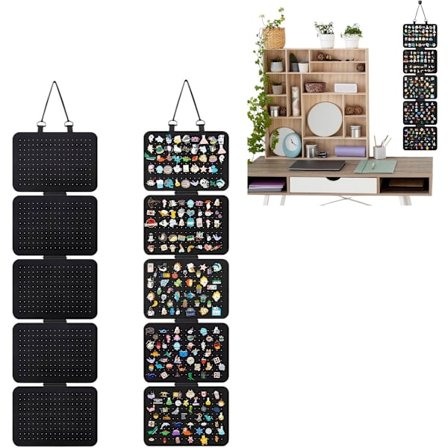 1 stk. - 5 individuelle displaytavler - Opphengbar oppbevaringshylle for pins - Oppbevaringshylle for skotilbehør