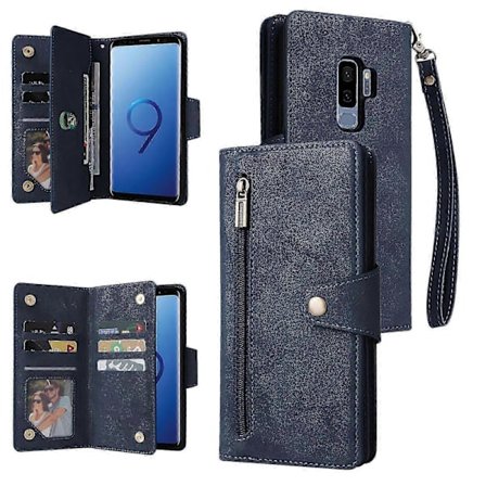 Kompatibel med Samsung Galaxy S9 Plus etui PU-læder magnetisk flip lynlås kortholder pungcover