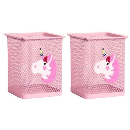 Sød metal penneholder, skrivebord, firkantet blyant, lyserød pony KLB