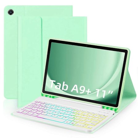 Samsung Galaxy Tab A9+ Läderfodral med Avtagbart RGB-bakgrundsbelyst Tangentbord