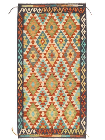 99X192 Tapete Oriental Kilim Afegão Old Style Laranja/Preto (Lã, Afeganistão)