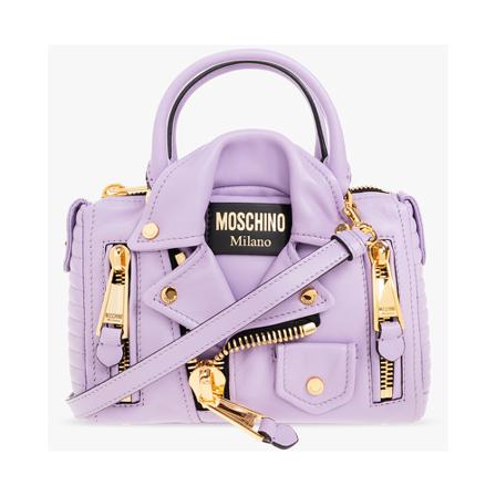 Moschino Biker Small leather shoulder Tas , Paars , Dames , Maat: ONE Size