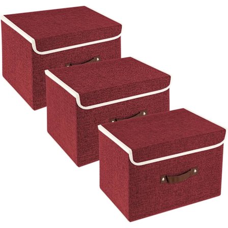 Oppbevaringsbokser med lokk, stoff, vaskbare, organiseringsbokser, 38x25x25 cm, sett med 3