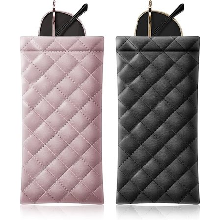 Klämtopp Solglasögonfodral - Portabel Solglasögonorganisatör Mjuka PU Läder Glasögonpåsar 2-pack
