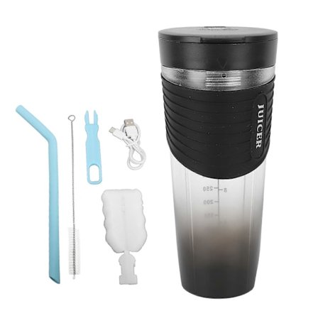 Portabel Blender Vattentät USB Uppladdningsbar Elektrisk Fruktmixer Shake Blender för Hem Utomhus Svart