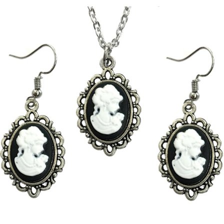 Necklace - Earrings - Set - Camé - Black