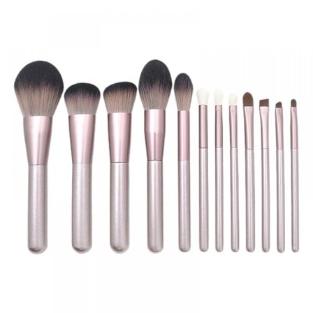 Druvfärgad sminkborste i trä med 12 mikrofiberhår, sminkborstar för löst puder, ögonsmink, skönhetsverktyg