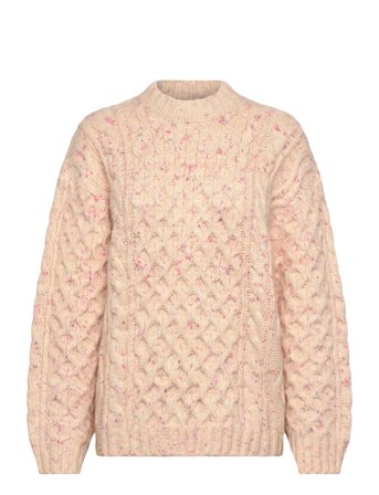 Monki Long Cable Knit Textured Sweater - Pink - XXS