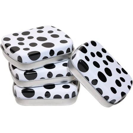 4 st små bärbara förvaringslådor i metall, mini rektangulära tomma burkar med lock (svart & vit)