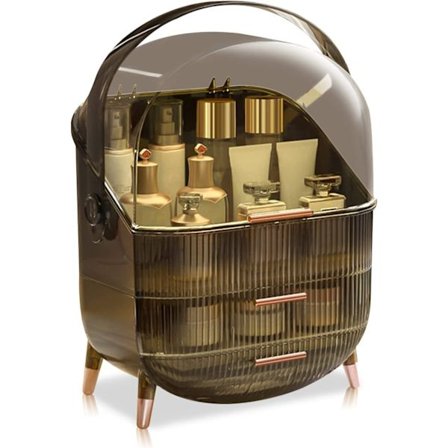 Kosmetisk förvaringslåda med dammtätt genomskinligt lock, bärbar kosmetisk förvaringslåda med praktiskt handtag