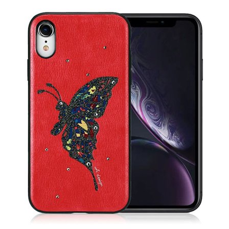 Butterfly läder iPhone Xr fodral - Röd
