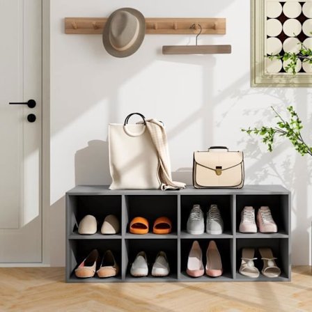 COSTWAY-kenkäpenkki - 8 puista lokeroa, max : 230 kg sisäänkäynnille, käytävälle, olohuoneelle, makuuhuoneelle, harmaa