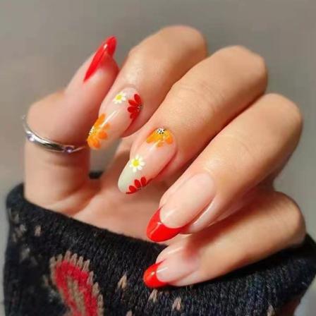 Manikyr Röd Blomma Nagellapp 24st