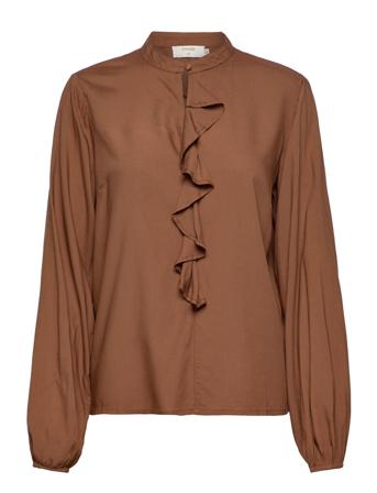 Crtiah Flounce Blouse Bluse Langermet Khaki Green Cream